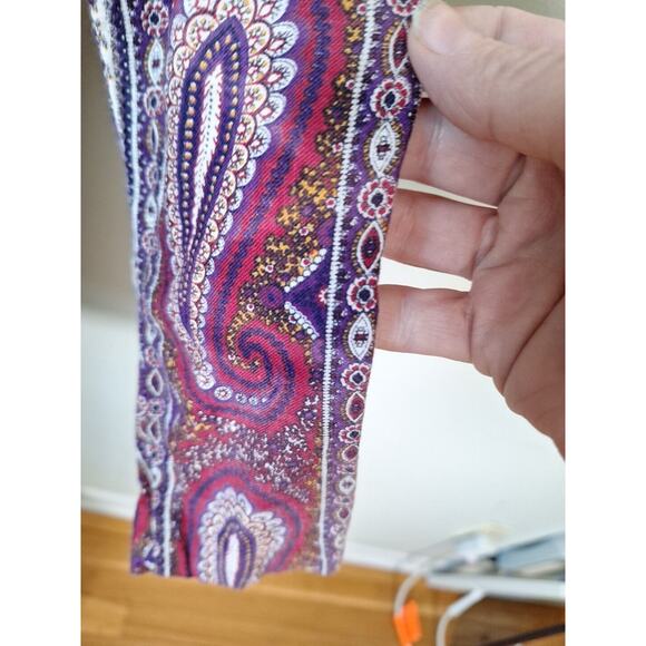 VIntage 60s 70s Mod Maroon Purple Floral Paisly Mock Neck Top Women Size S/M - Picture 5 of 9